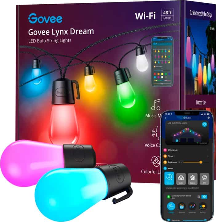 Govee – Wi-Fi Bluetooth Smart String Bulbs – 48 feet – Multi